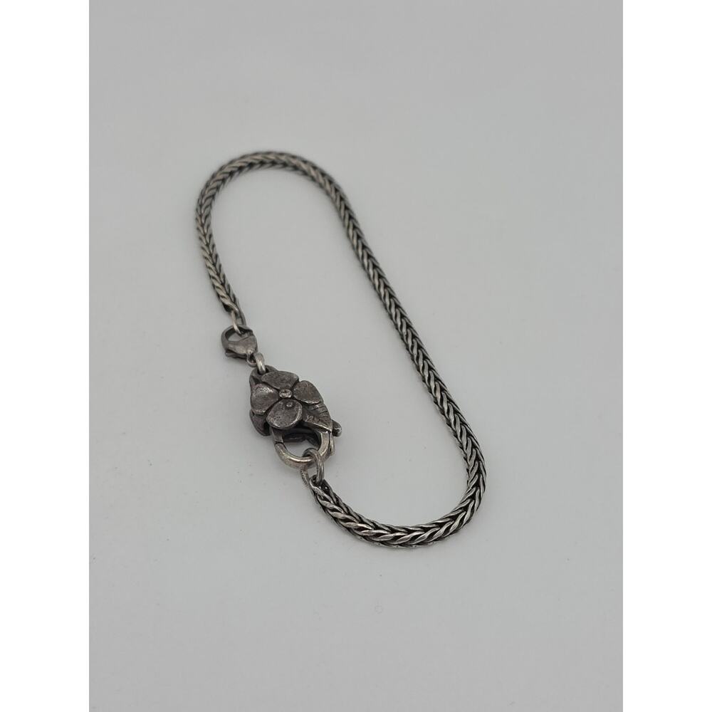 Trollbeads Sterling Silver Foxtail Chain 8.5" Bracelet Flower Clasp
